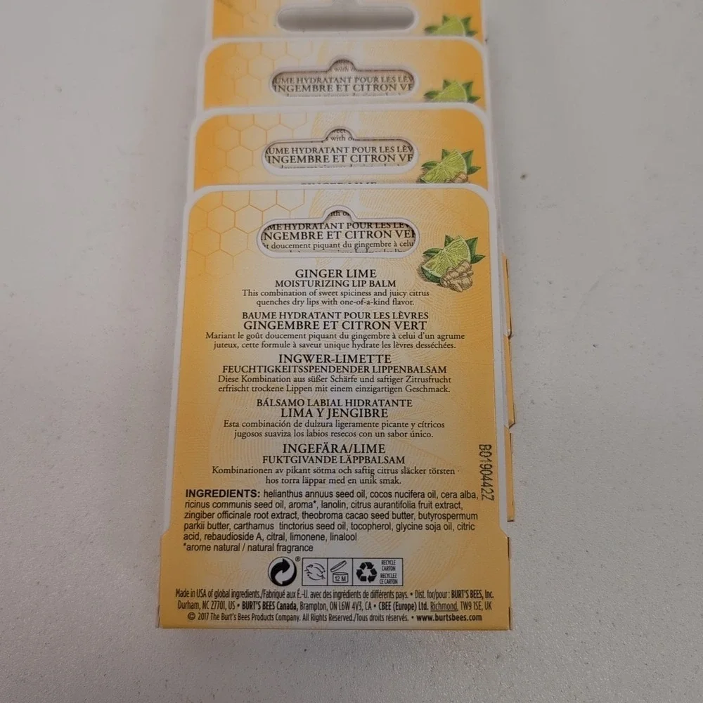 Burt's Bees Ginger Lime Lip Balm 0.15oz Moisturizing Natural Lot of 4‎